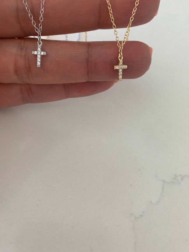 Dainty Cubic Zirconia Cross in Sterling | Gift for her | Baptism Gift | Jewelry