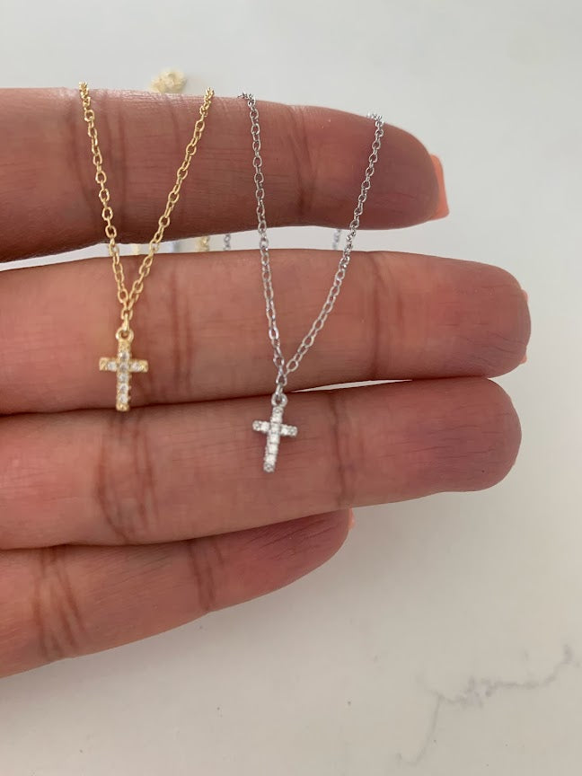 Dainty Cubic Zirconia Cross in Sterling | Gift for her | Baptism Gift | Jewelry