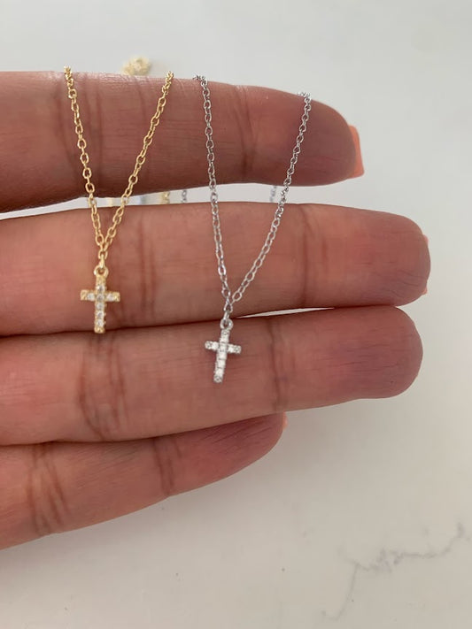 Dainty Cubic Zirconia Cross in Sterling | Gift for her | Baptism Gift | Jewelry
