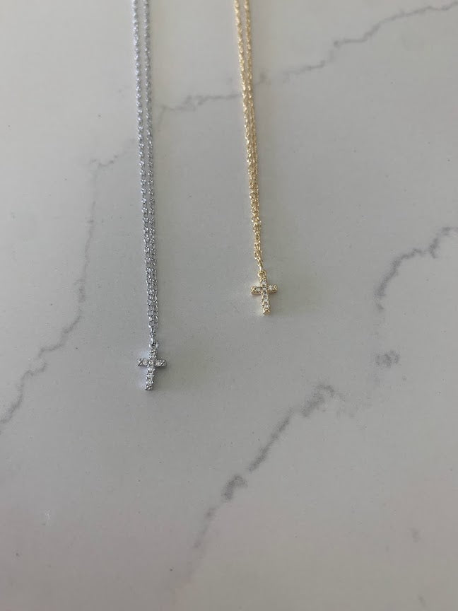 Dainty Cubic Zirconia Cross in Sterling | Gift for her | Baptism Gift | Jewelry