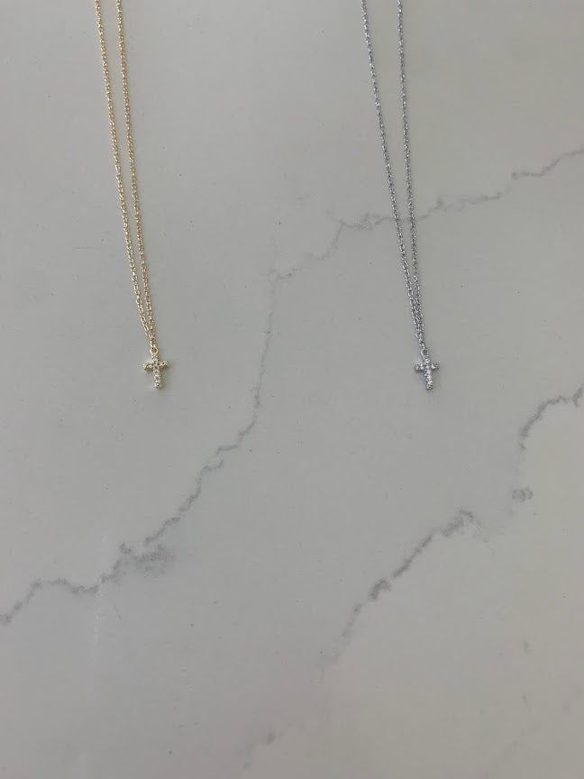 Dainty Cubic Zirconia Cross in Sterling | Gift for her | Baptism Gift | Jewelry