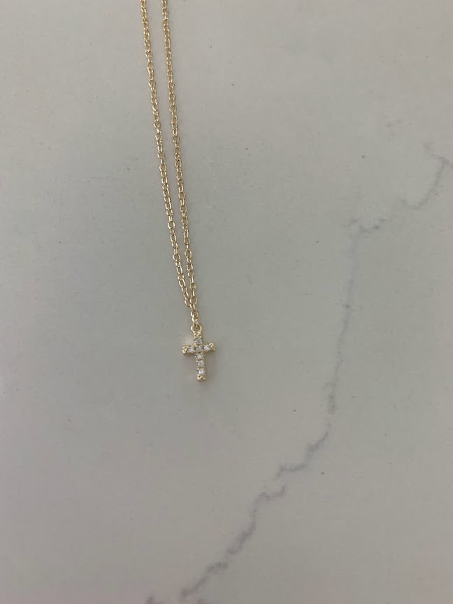 Dainty Cubic Zirconia Cross in Sterling | Gift for her | Baptism Gift | Jewelry