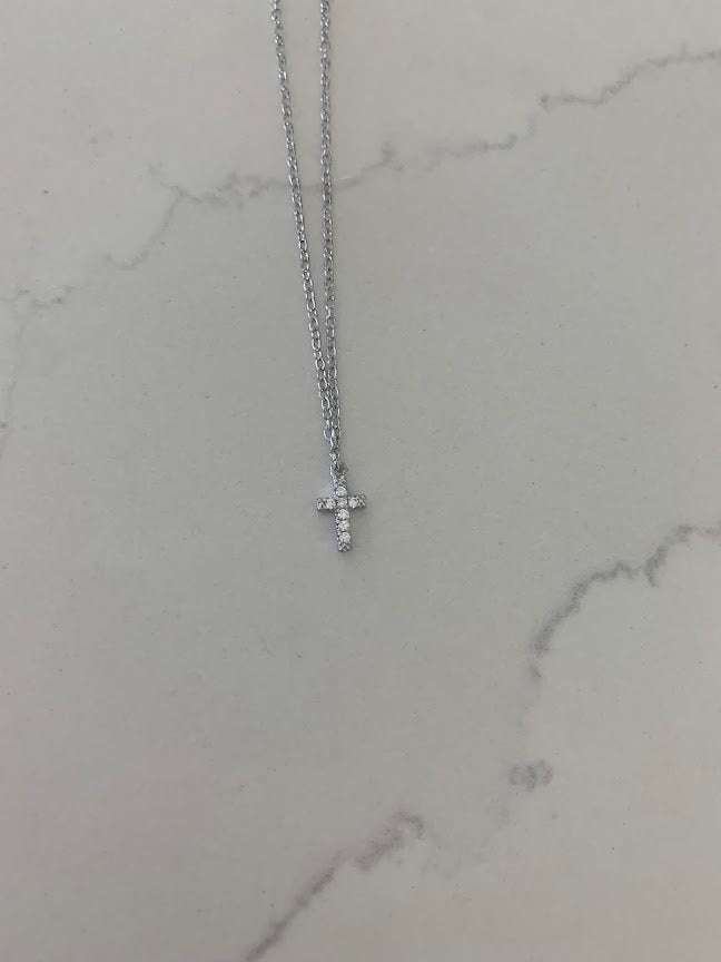 Dainty Cubic Zirconia Cross in Sterling | Gift for her | Baptism Gift | Jewelry