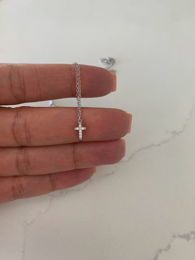 Dainty Cubic Zirconia Cross in Sterling | Gift for her | Baptism Gift | Jewelry