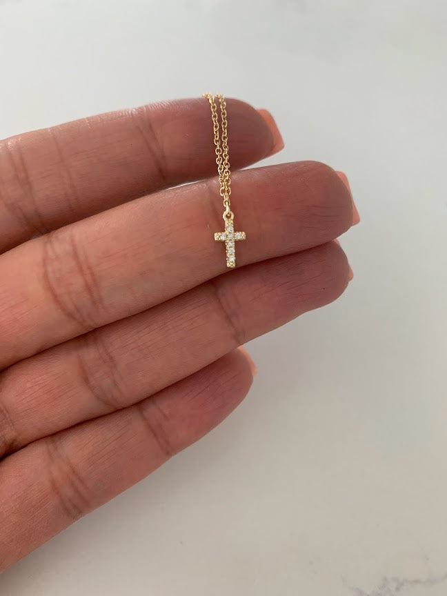 Dainty Cubic Zirconia Cross in Sterling | Gift for her | Baptism Gift | Jewelry