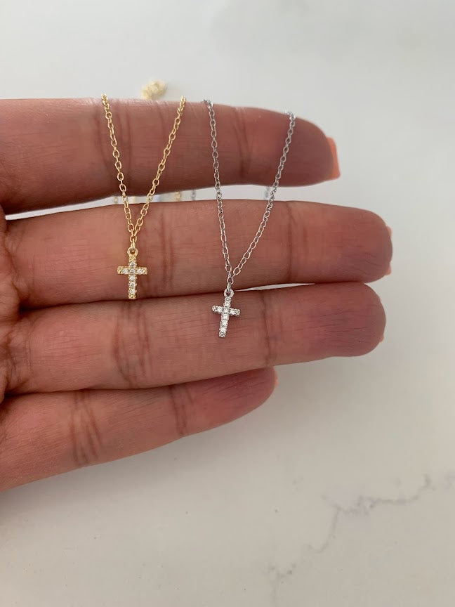 Dainty Cubic Zirconia Cross in Sterling | Gift for her | Baptism Gift | Jewelry