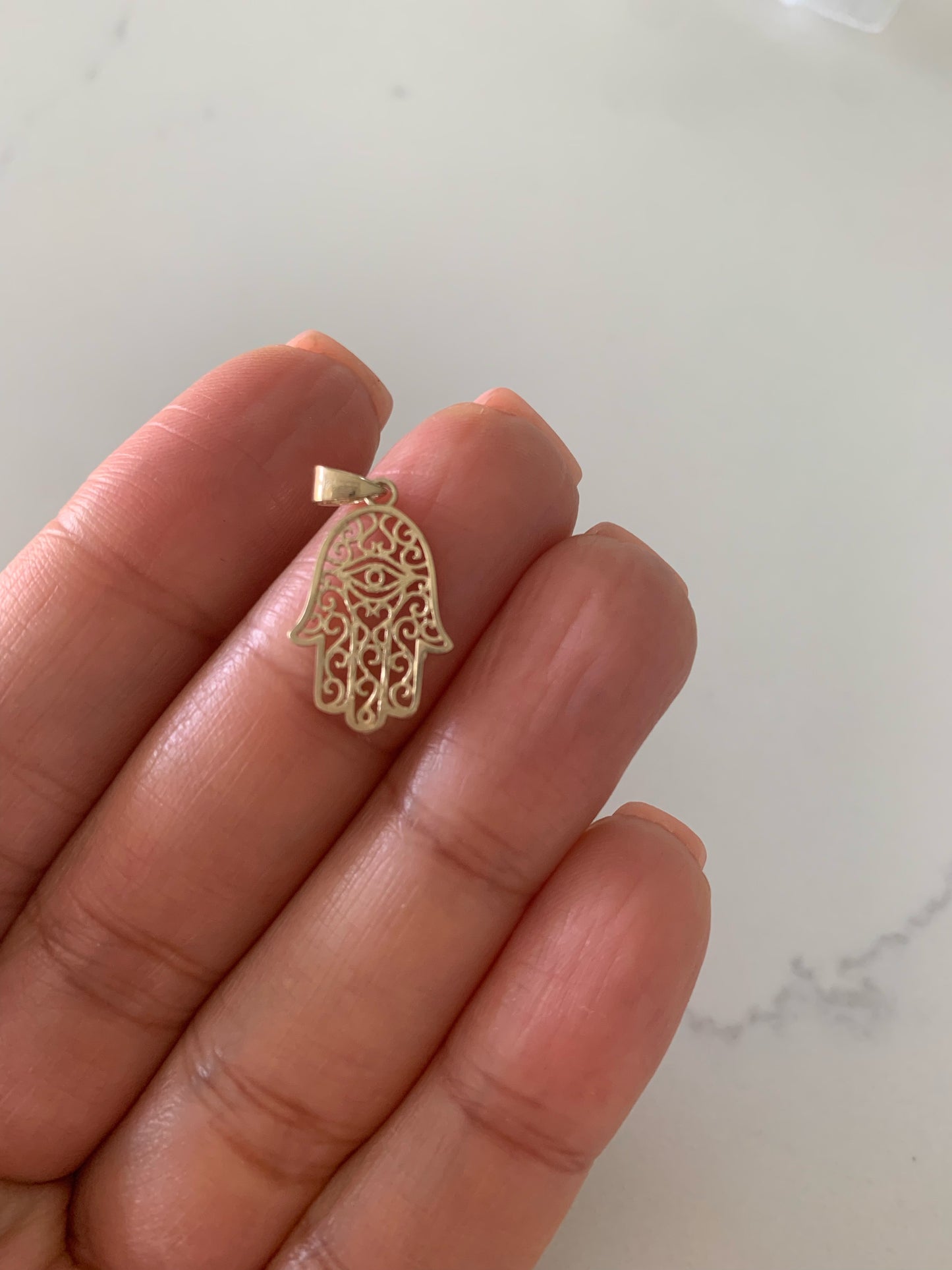 14K Solid Gold Hamsa with Evil Eye | 16MM x 11MM Two Tone Hamsa | Evil Eye Hamsa | Two TONE 14K Solid Gold Pendant