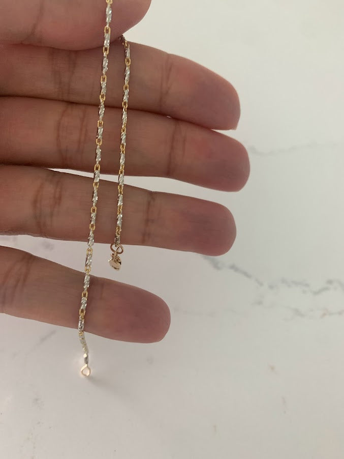 14K Gold Two Tone Lumina Link Anklet | Genuine gold 9.5"