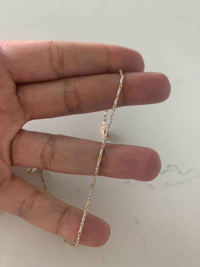 14K Gold Two Tone Lumina Link Anklet | Genuine gold 9.5"