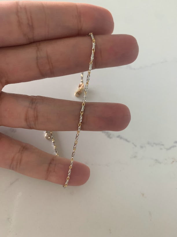 14K Gold Two Tone Lumina Link Anklet | Genuine gold 9.5"