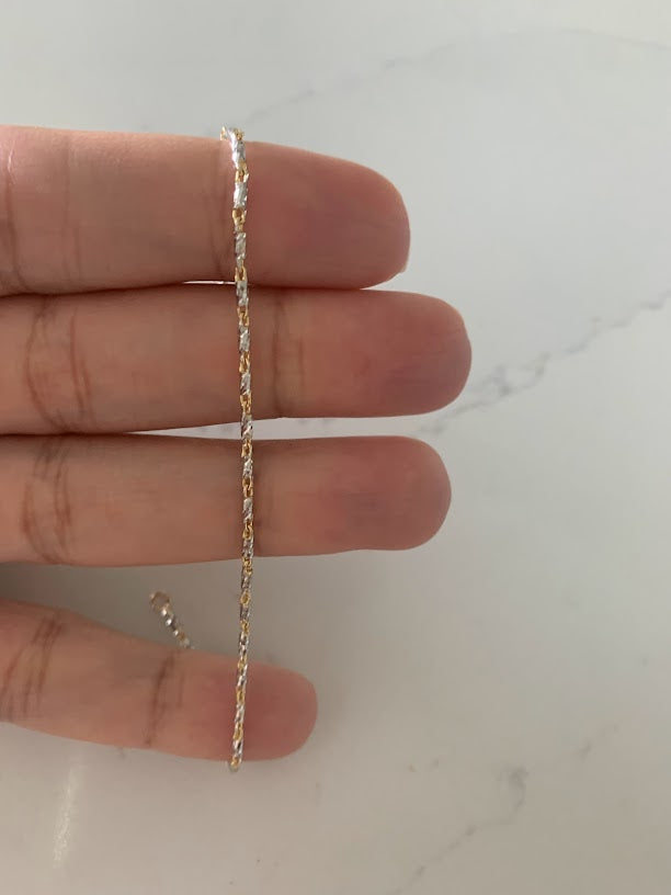 14K Gold Two Tone Lumina Link Anklet | Genuine gold 9.5"