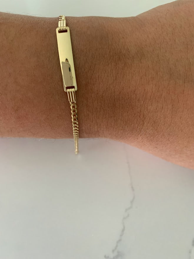 14K Gold ID Bracelet, Baby Bracelet, Cuban Link Chain Bracelet, 14KY Cuban Baby ID Bracelet