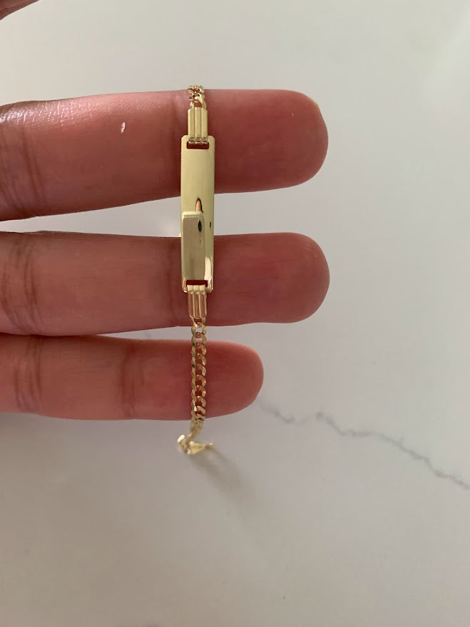 14K Gold ID Bracelet, Baby Bracelet, Cuban Link Chain Bracelet, 14KY Cuban Baby ID Bracelet