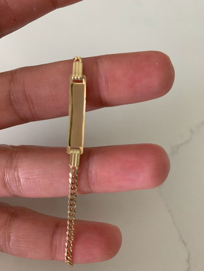 14K Gold ID Bracelet, Baby Bracelet, Cuban Link Chain Bracelet, 14KY Cuban Baby ID Bracelet