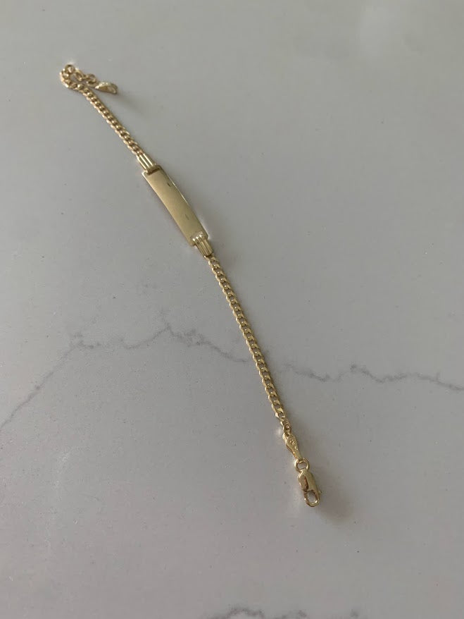 14K Gold ID Bracelet, Baby Bracelet, Cuban Link Chain Bracelet, 14KY Cuban Baby ID Bracelet