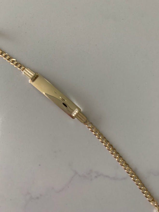 14K Gold ID Bracelet, Baby Bracelet, Cuban Link Chain Bracelet, 14KY Cuban Baby ID Bracelet