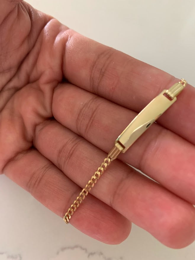 14K Gold ID Bracelet, Baby Bracelet, Cuban Link Chain Bracelet, 14KY Cuban Baby ID Bracelet