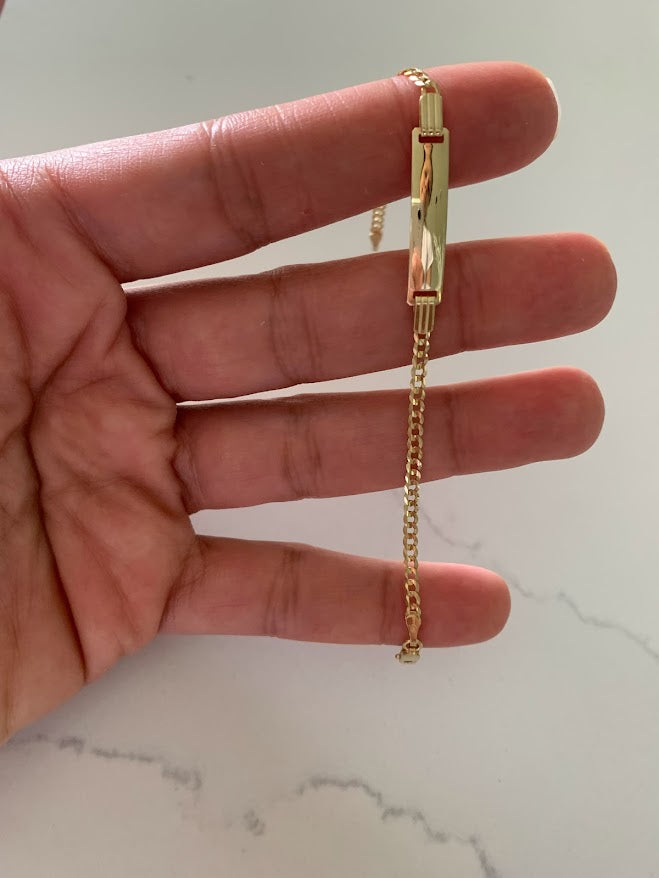 14K Gold ID Bracelet, Baby Bracelet, Cuban Link Chain Bracelet, 14KY Cuban Baby ID Bracelet