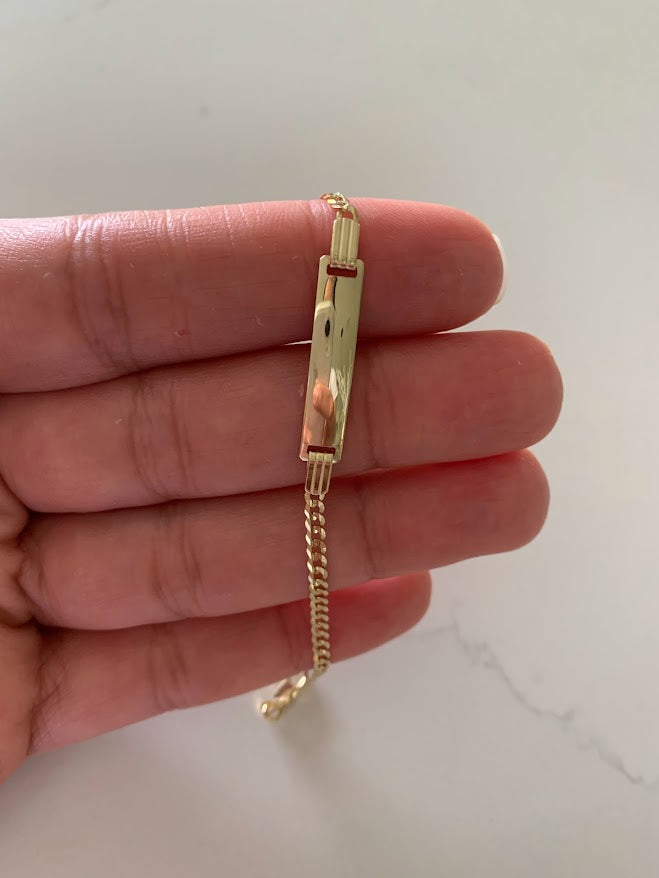 14K Gold ID Bracelet, Baby Bracelet, Cuban Link Chain Bracelet, 14KY Cuban Baby ID Bracelet