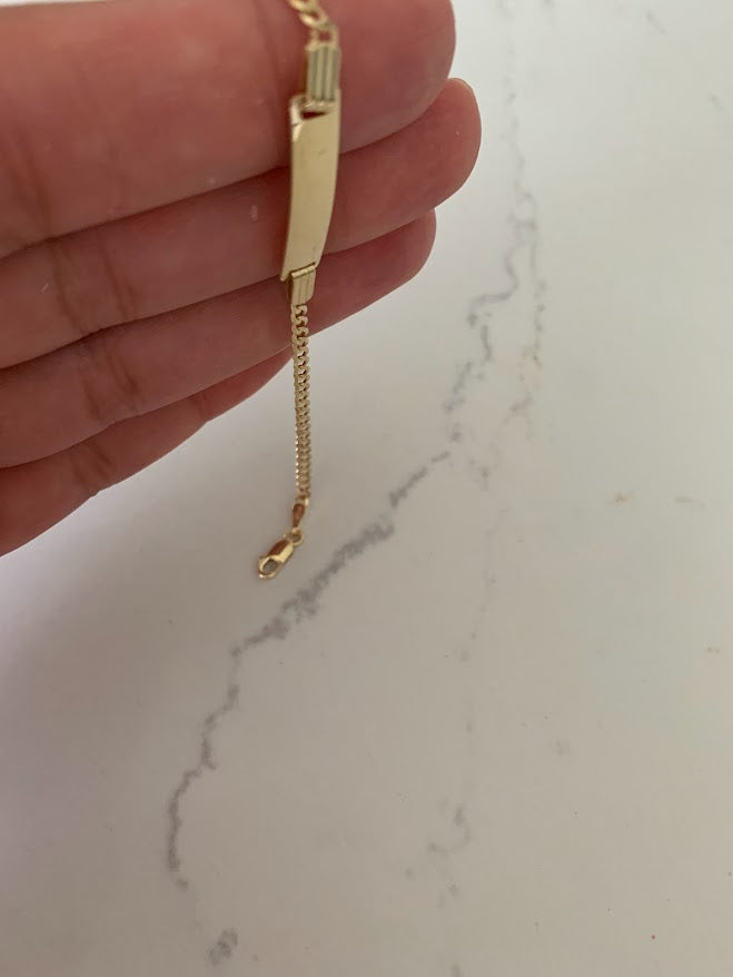 14K Gold ID Bracelet, Baby Bracelet, Cuban Link Chain Bracelet, 14KY Cuban Baby ID Bracelet