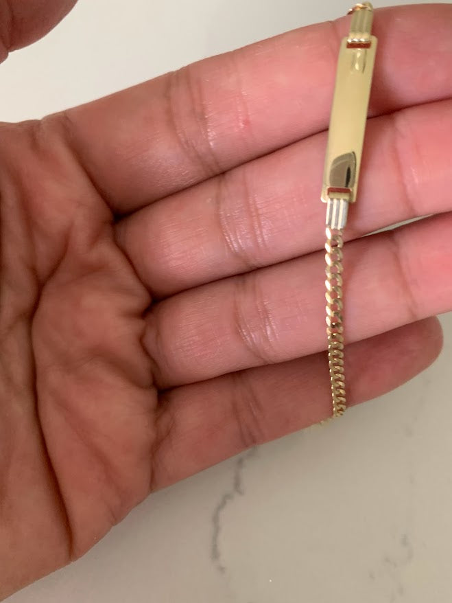 14K Gold ID Bracelet, Baby Bracelet, Cuban Link Chain Bracelet, 14KY Cuban Baby ID Bracelet