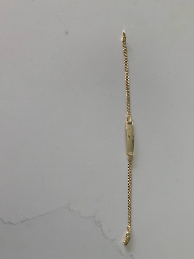 14K Gold ID Bracelet, Baby Bracelet, Cuban Link Chain Bracelet, 14KY Cuban Baby ID Bracelet