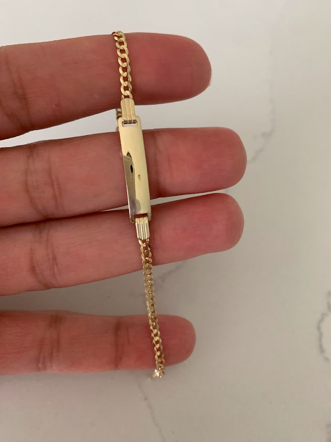 14K Gold ID Bracelet, Baby Bracelet, Cuban Link Chain Bracelet, 14KY Cuban Baby ID Bracelet