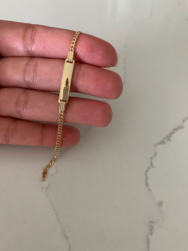 14K Gold ID Bracelet, Baby Bracelet, Cuban Link Chain Bracelet, 14KY Cuban Baby ID Bracelet