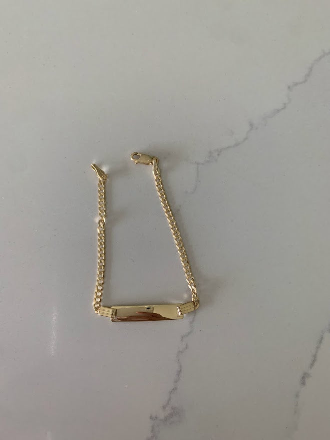 14K Gold ID Bracelet, Baby Bracelet, Cuban Link Chain Bracelet, 14KY Cuban Baby ID Bracelet