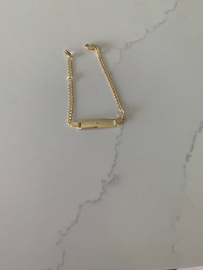 14K Gold ID Bracelet, Baby Bracelet, Cuban Link Chain Bracelet, 14KY Cuban Baby ID Bracelet