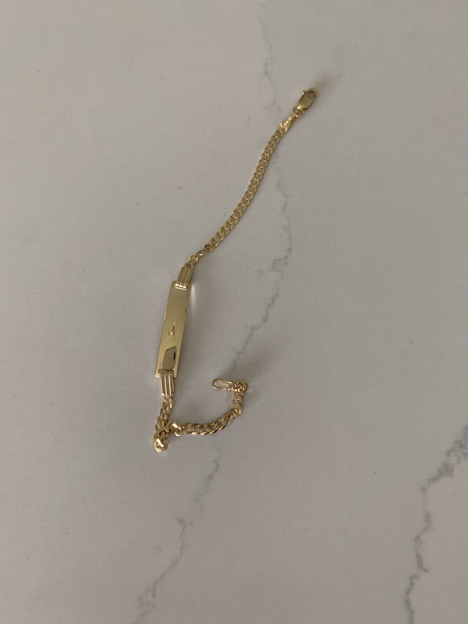 14K Gold ID Bracelet, Baby Bracelet, Cuban Link Chain Bracelet, 14KY Cuban Baby ID Bracelet