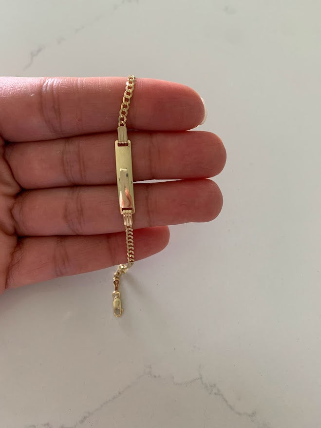 14K Gold ID Bracelet, Baby Bracelet, Cuban Link Chain Bracelet, 14KY Cuban Baby ID Bracelet
