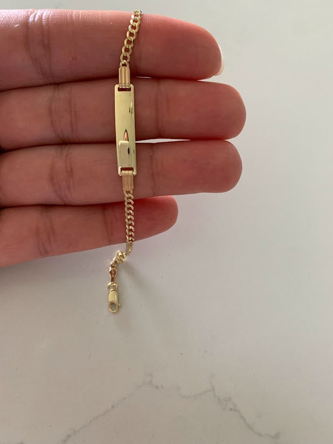 14K Gold ID Bracelet, Baby Bracelet, Cuban Link Chain Bracelet, 14KY Cuban Baby ID Bracelet