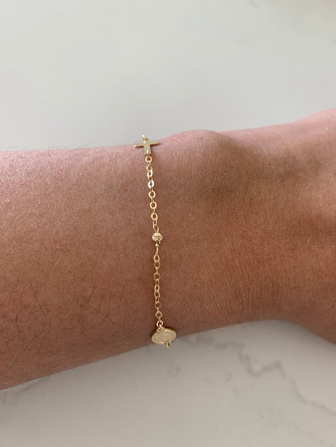 14K Yellow Gold Rosary Bracelet, Solid Gold Rosary Bracelet, Miraculous Virgin Mary Medal and Cross Bracelet, Religious Jewelry For Women