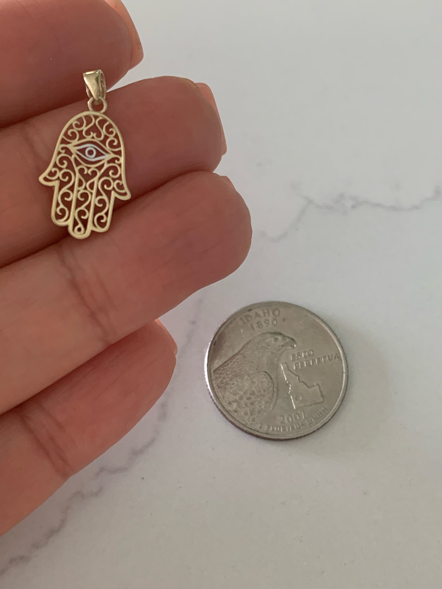 14K Solid Gold Hamsa with Evil Eye | 16MM x 11MM Two Tone Hamsa | Evil Eye Hamsa | Two TONE 14K Solid Gold Pendant