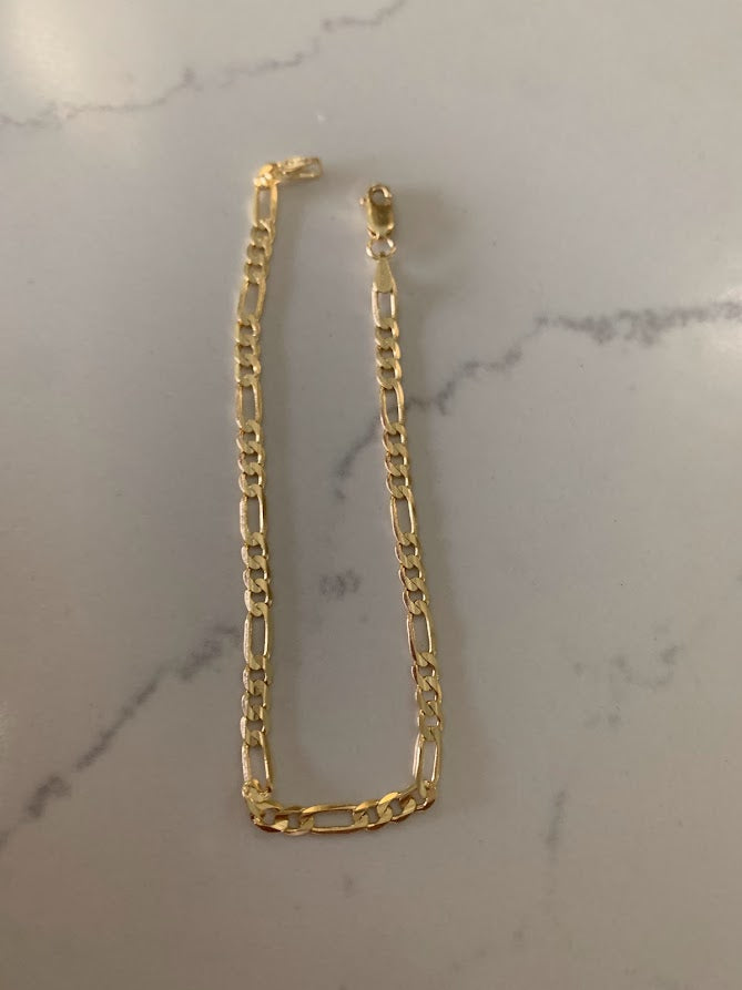 14K Figaro Bracelet 3.1MM, Figaro 3+1 Chain, Real Solid 14K Yellow Gold, Figaro Link Bracelet, Women, Gifts for Her, Everyday Bracelet