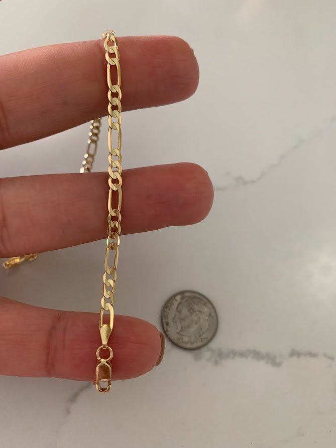 14K Figaro Bracelet 3.1MM, Figaro 3+1 Chain, Real Solid 14K Yellow Gold, Figaro Link Bracelet, Women, Gifts for Her, Everyday Bracelet