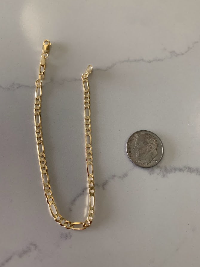 14K Figaro Bracelet 3.1MM, Figaro 3+1 Chain, Real Solid 14K Yellow Gold, Figaro Link Bracelet, Women, Gifts for Her, Everyday Bracelet