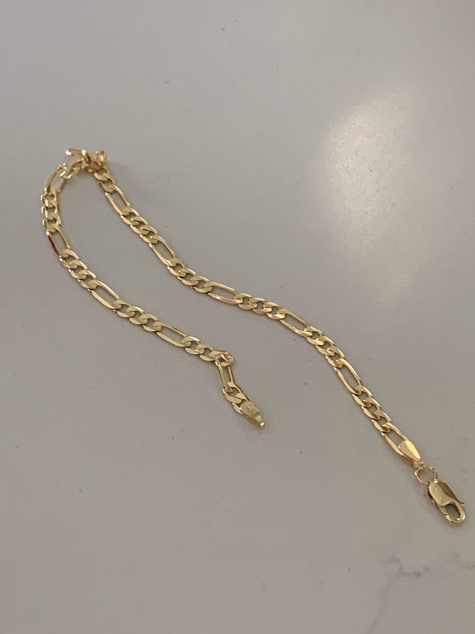 14K Figaro Bracelet 3.1MM, Figaro 3+1 Chain, Real Solid 14K Yellow Gold, Figaro Link Bracelet, Women, Gifts for Her, Everyday Bracelet