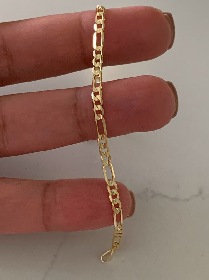 14K Figaro Bracelet 3.1MM, Figaro 3+1 Chain, Real Solid 14K Yellow Gold, Figaro Link Bracelet, Women, Gifts for Her, Everyday Bracelet