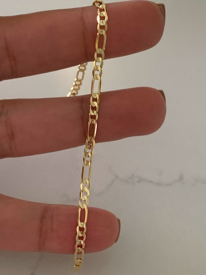 14K Figaro Bracelet 3.1MM, Figaro 3+1 Chain, Real Solid 14K Yellow Gold, Figaro Link Bracelet, Women, Gifts for Her, Everyday Bracelet