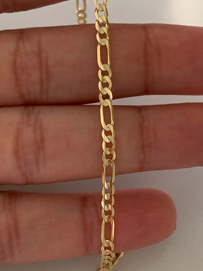 14K Figaro Bracelet 3.1MM, Figaro 3+1 Chain, Real Solid 14K Yellow Gold, Figaro Link Bracelet, Women, Gifts for Her, Everyday Bracelet