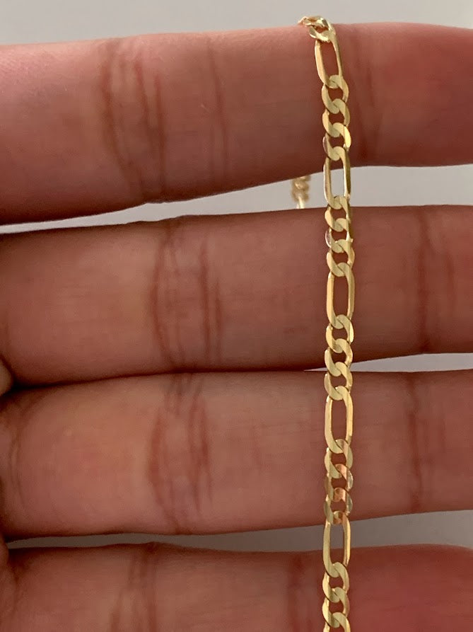 14K Figaro Bracelet 3.1MM, Figaro 3+1 Chain, Real Solid 14K Yellow Gold, Figaro Link Bracelet, Women, Gifts for Her, Everyday Bracelet