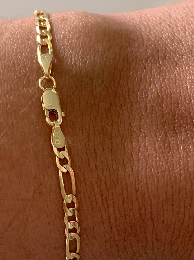 14K Figaro Bracelet 3.1MM, Figaro 3+1 Chain, Real Solid 14K Yellow Gold, Figaro Link Bracelet, Women, Gifts for Her, Everyday Bracelet