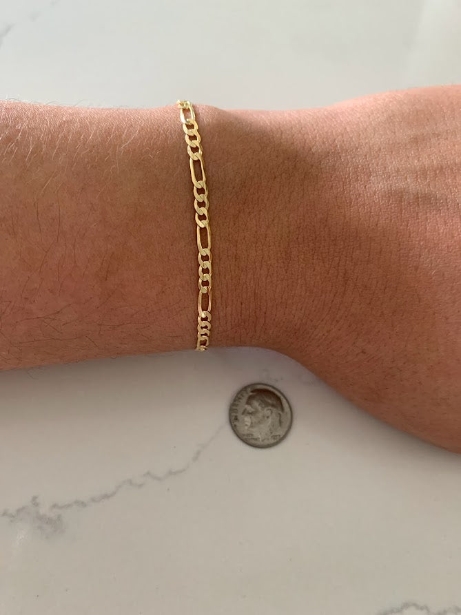 14K Figaro Bracelet 3.1MM, Figaro 3+1 Chain, Real Solid 14K Yellow Gold, Figaro Link Bracelet, Women, Gifts for Her, Everyday Bracelet