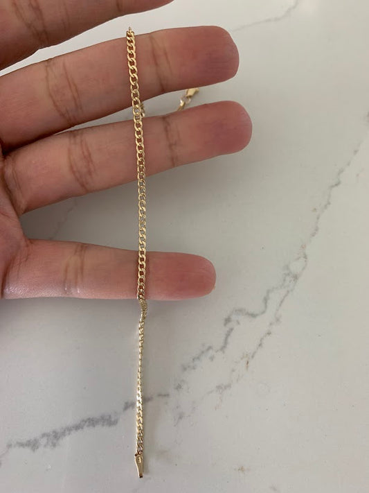14K Gold 2.3mm Hollow Cuban Chain Link Anklet