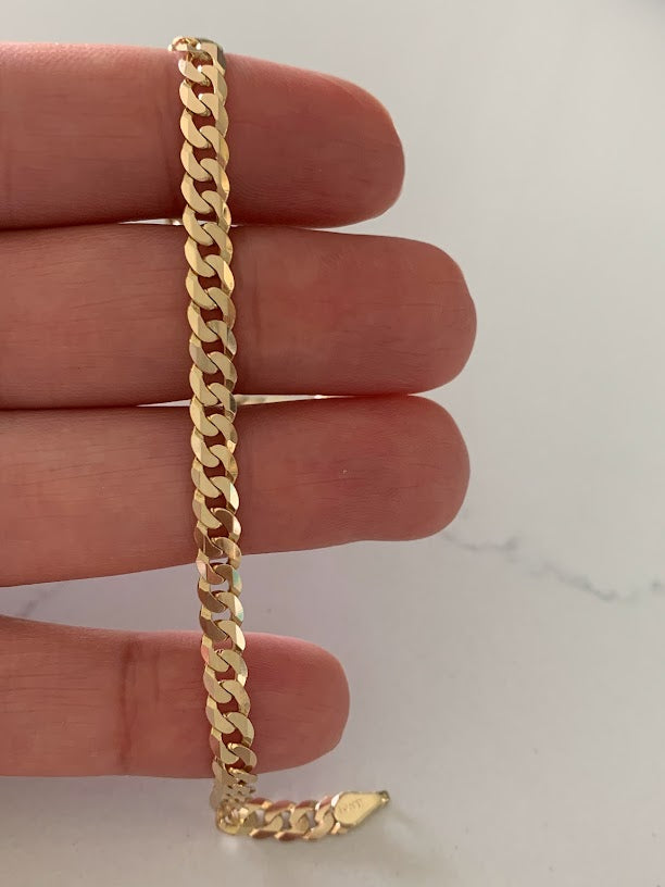 14K Gold Cuban Curb Link Bracelet , Cuban Link Bracelet, 4.5MM Width, 8" Length, Lobster Clasp, Adult Bracelet