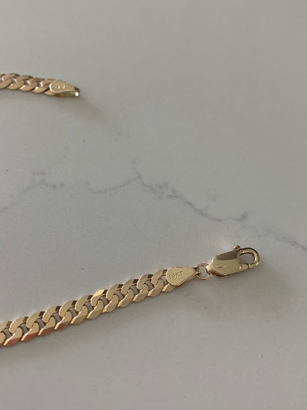 14K Gold Cuban Curb Link Bracelet , Cuban Link Bracelet, 4.5MM Width, 8" Length, Lobster Clasp, Adult Bracelet