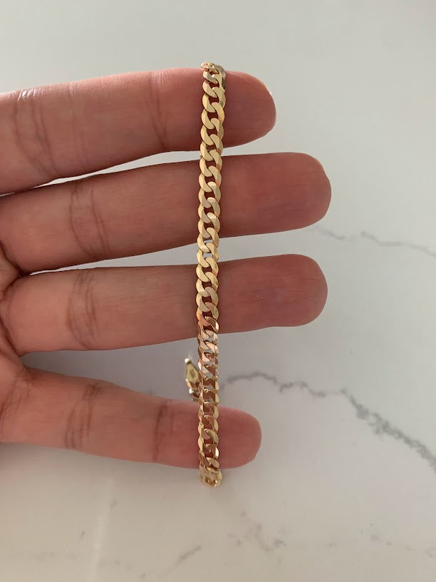 14K Gold Cuban Curb Link Bracelet , Cuban Link Bracelet, 4.5MM Width, 8" Length, Lobster Clasp, Adult Bracelet