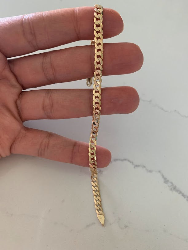 14K Gold Cuban Curb Link Bracelet , Cuban Link Bracelet, 4.5MM Width, 8" Length, Lobster Clasp, Adult Bracelet
